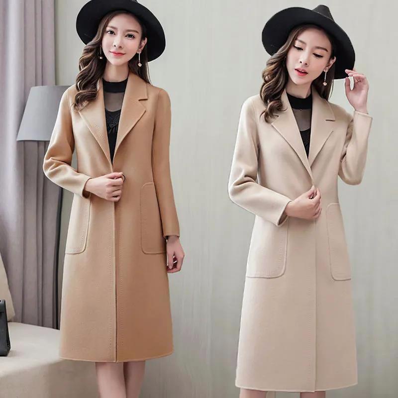 2022 autumn and winter new women's fashionable elegant slim Korean style western style mid-length overcoat woolen coat