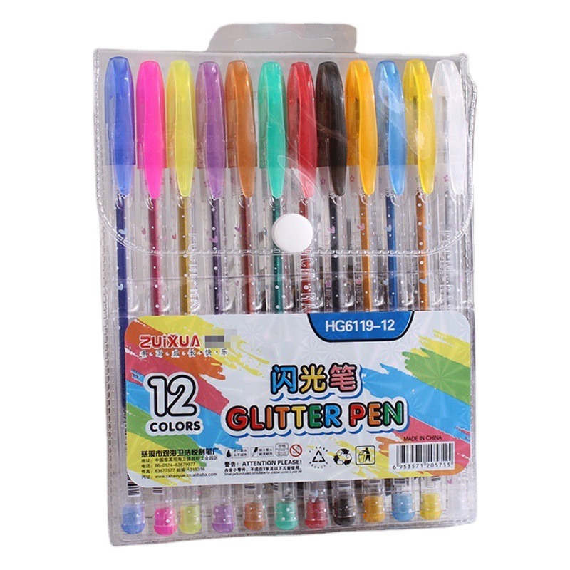 6119 fluorescent pen 12 color flash pen color set cartoon plastic creative stationery glitter powder with fragrance