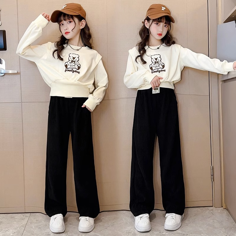 Original Sticker Bear 2025 Long-sleeved New Girls' Sweat Mid-Big Children's Fashionable Two-piece Suit for Spring and Autumn