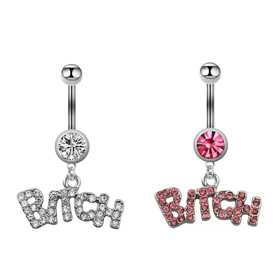 316L stainless steel umbilical nail diamond pink letter pendant umbilical buckle puncture jewelry punk jewelry wholesale in stock