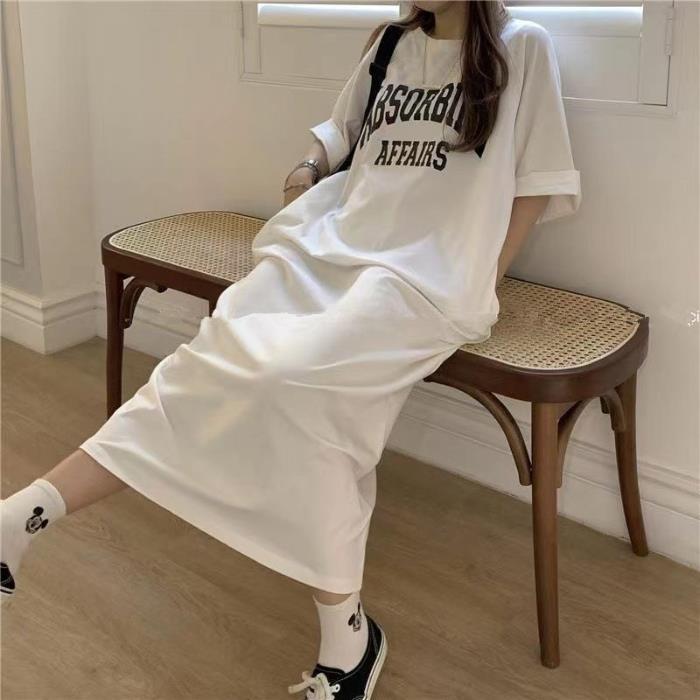 Picture of Summer Korean Style South Korea plus size Women's Casual Long dress chubby girl Loose Over-the-Knee T-Shirt Long Dress Women's Nightdress