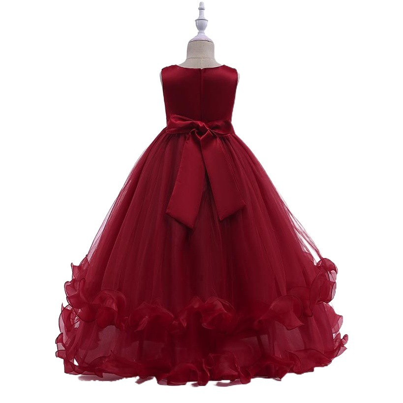 Amazon Wish Big Children's Wedding Dress Coconut Tree Embroidered Princess Dress Floor-Length Long Dress Catwalk Dress