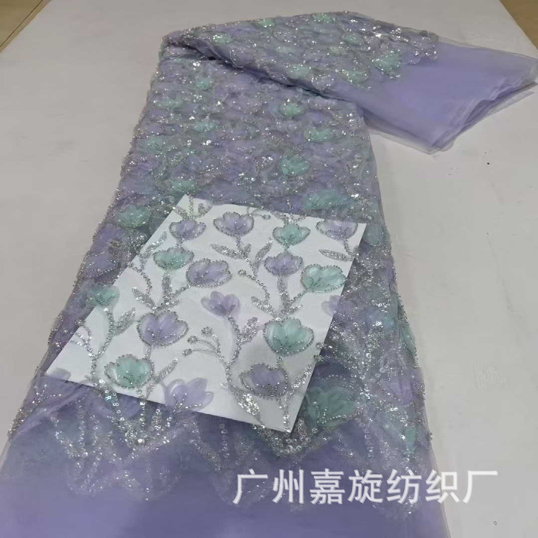 Fresh two-tone tulip plate with embroidered lace fabric, Dai ethnic dress, stage costume, children's formal wear, embroidered fabric