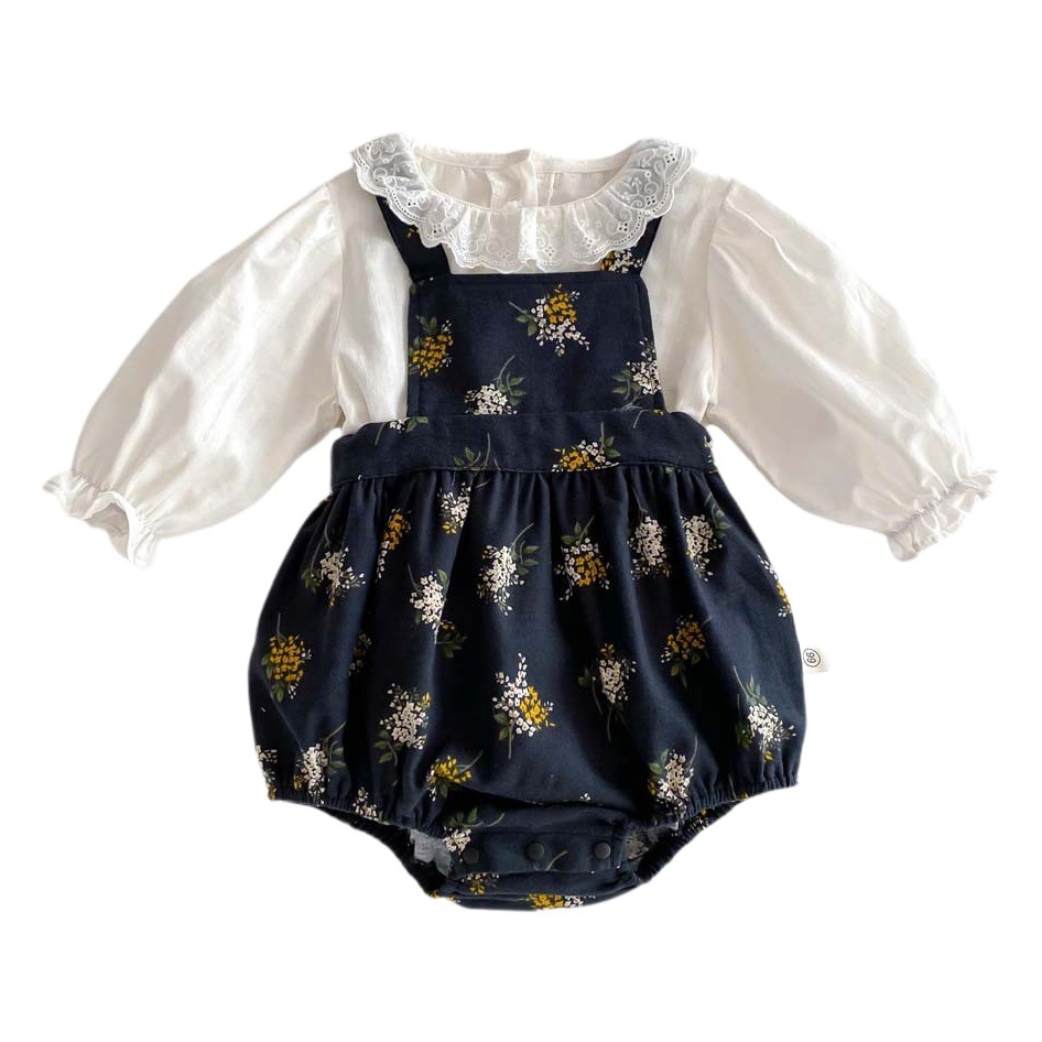 Picture of Baby spring clothes small floral strap romper female baby Korean Long Sleeve Princess romper two-piece newborn clothes