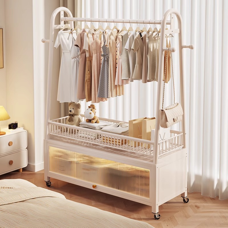 Floor-Standing Clothes Rack for Bedroom, Simple Household Coat Rack, Light Luxury, Movable Living Room Balcony Clothes Drying Rack