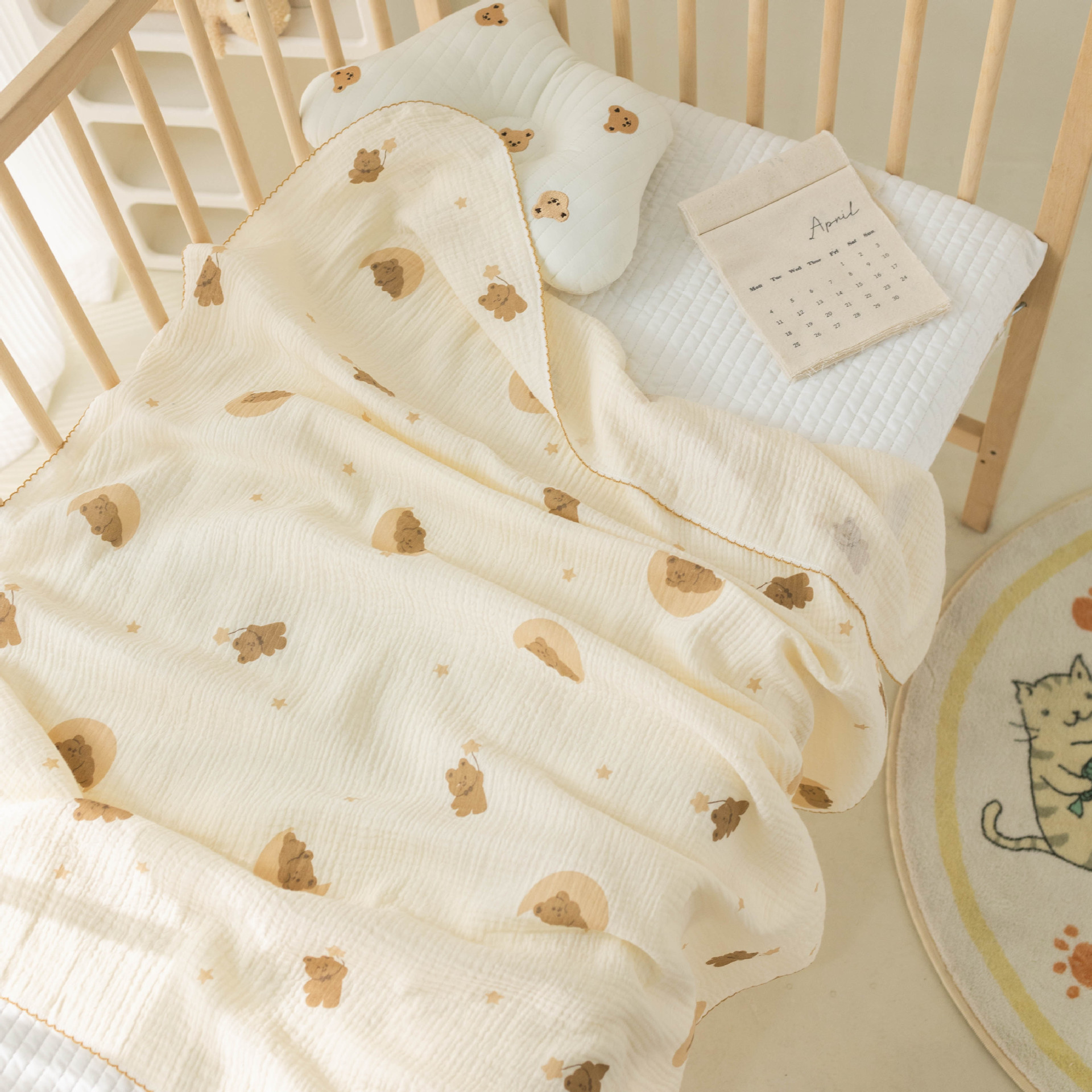 Picture of Summer double-layer four-layer gauze baby bag single class a air-conditioned room newborn blanket baby cartoon baby bag