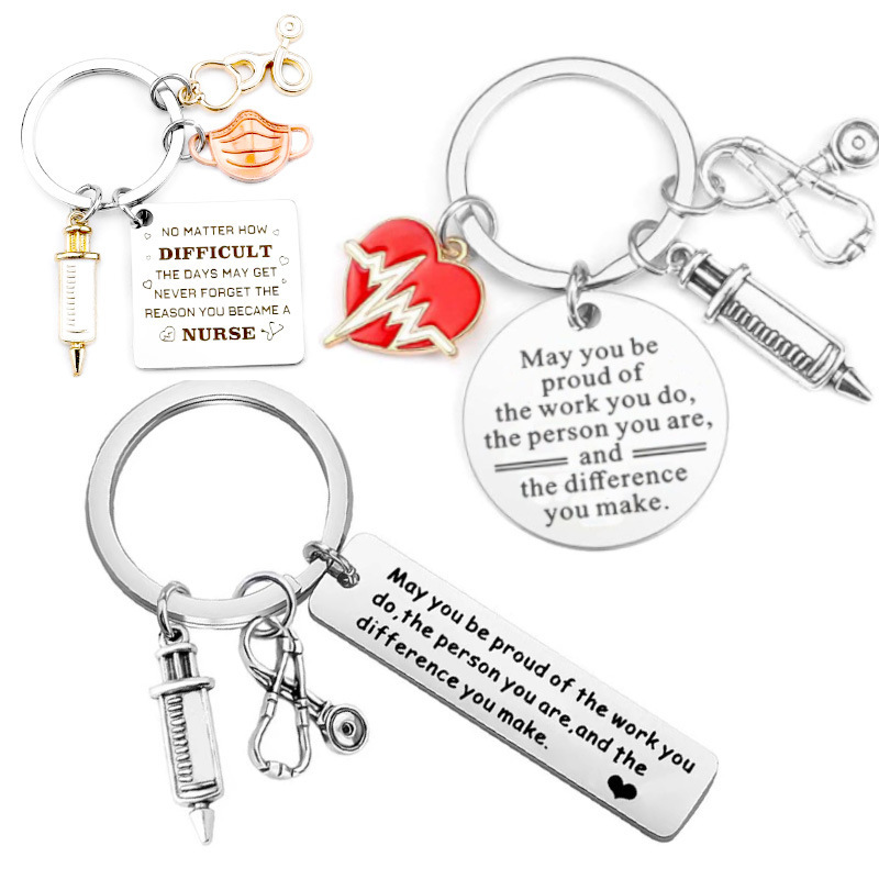 Amazon's Best-Selling Cross-Border Stainless Steel Keychain Nurse Nursing Graduation Thank You Gift Engraved Keychain Jewelry