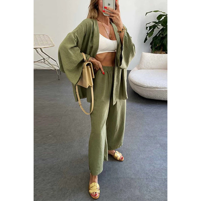 Picture of 2024 Foreign Trade Cross-border New Women's plus size Wide-leg Pants suit Solid Color Loose Casual Elegant Two-piece Set for Women