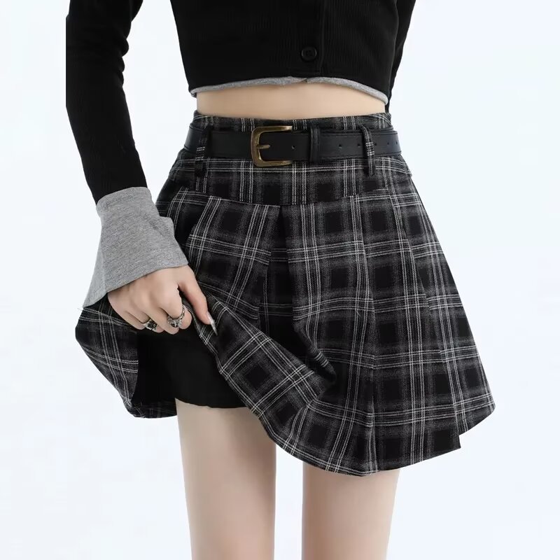 College Style Plaid Pleated Skirt Women's New Autumn and Winter Elegant High Waist A- line Skirt Hip Covering Slim Retro Skirt