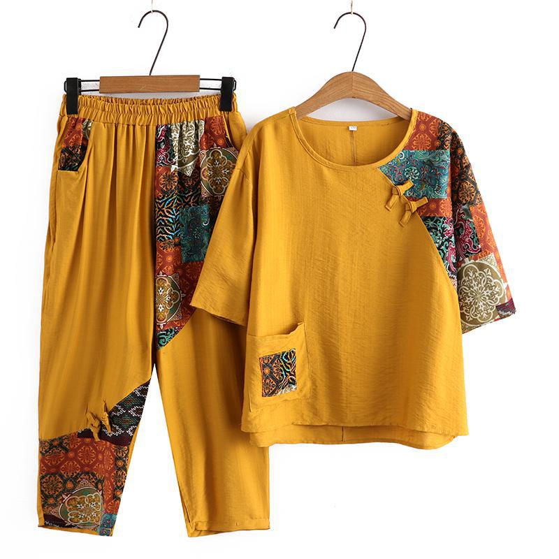 Picture of Western-Style Mom Summer Suit, Large Size Loose Middle-Aged and Elderly Women's Clothing, Fashionable Grandma's Age-Reducing Retro Casual Two-Piece Set