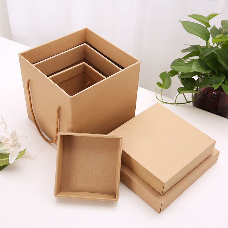 Picture of Kraft Paper Square Gift Box Portable Gift Box Blind Box Empty Box Accompanying Gift Box Corrugated Packaging Carton