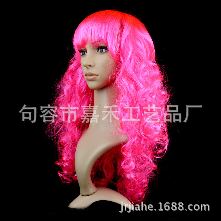 Picture of Cross-Border E-Commerce Halloween Christmas Masquerade Costume Catwalk Colorful Big Wave Wig Set Cosplay