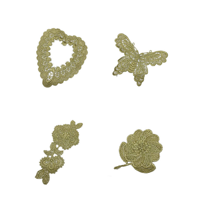 A variety of full gold thread gold flower water soluble applique embroidered lace polyester clothes DIY applique clothing accessories