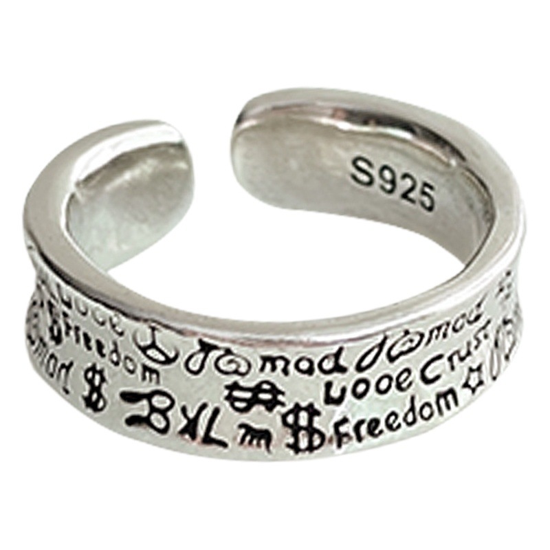 Lan zhi tai silver personality hip-hop letter punk opening 925 sterling silver ring does not fade niche hand jewelry wholesale