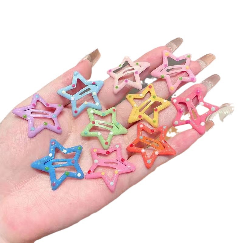 Picture of Dopamine polka dot five-pointed star hairpin girl's heart sweet broken hair BB clip children's colorful bangs little star hair accessories
