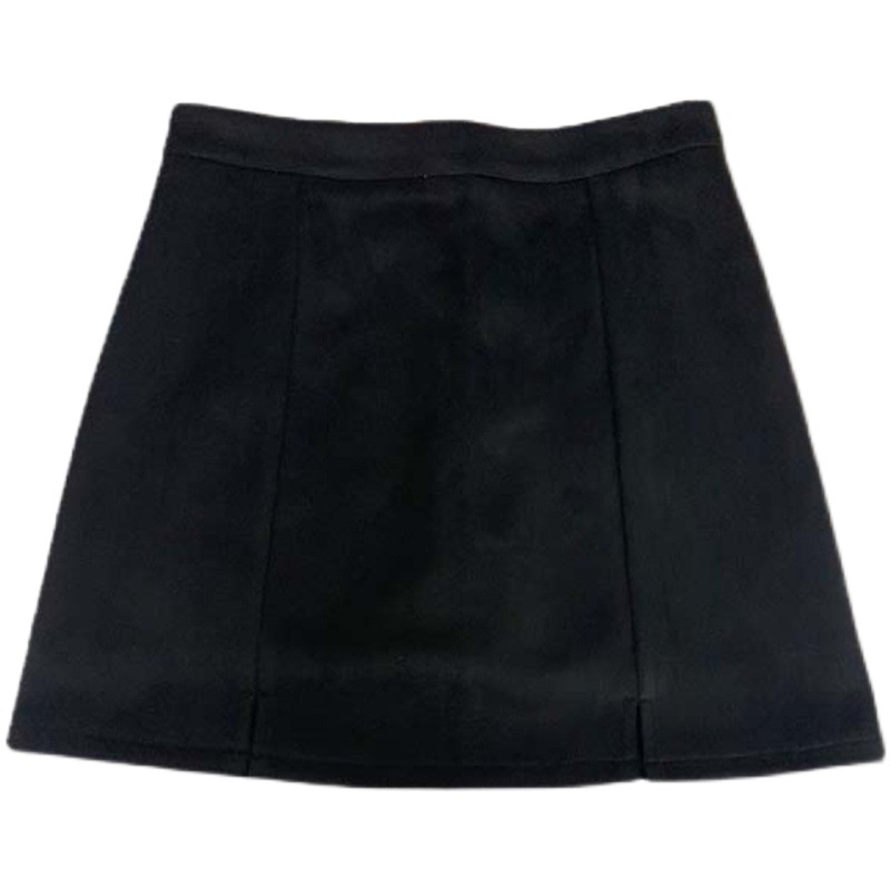 Autumn and Winter Solid Color Split Deerskin Fleece Skirt plus size Slim A- line Hip Skirt Korean-style All-match Black Short Skirt for Women