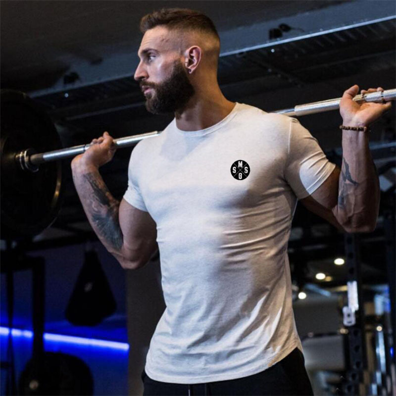 Summer Men's Leisure Sports Fashion Pure Cotton Muscle Body Shaping Short Sleeve Gym Workout Street Style Trendy T-shirt
