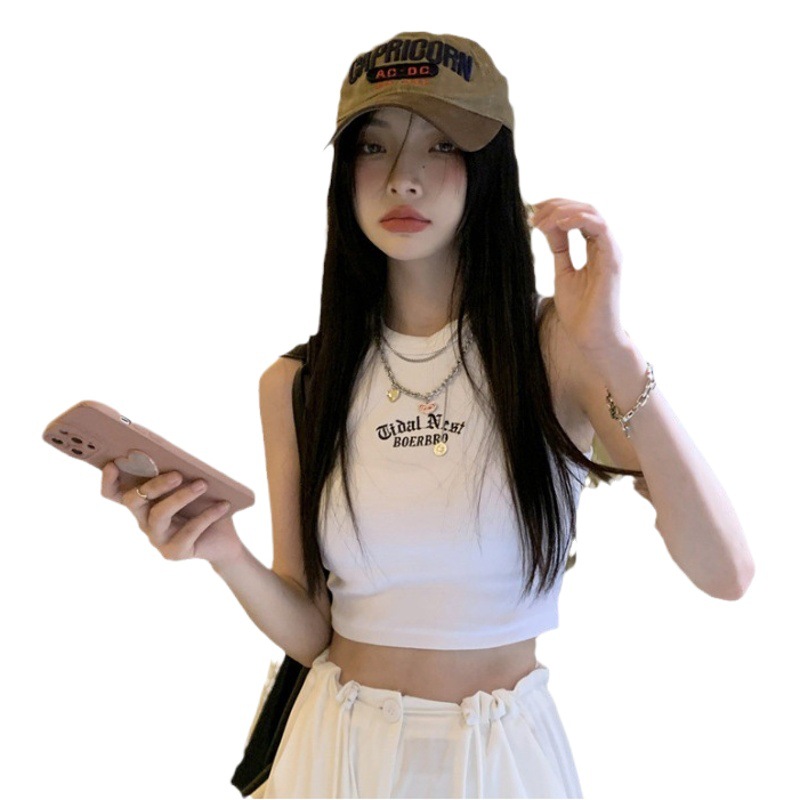Korean Style Sweet Spice Girl Sleeveless I-shaped Inner Small Camisole Women's New Shoulder Cut Short Outer Wear Chic Top
