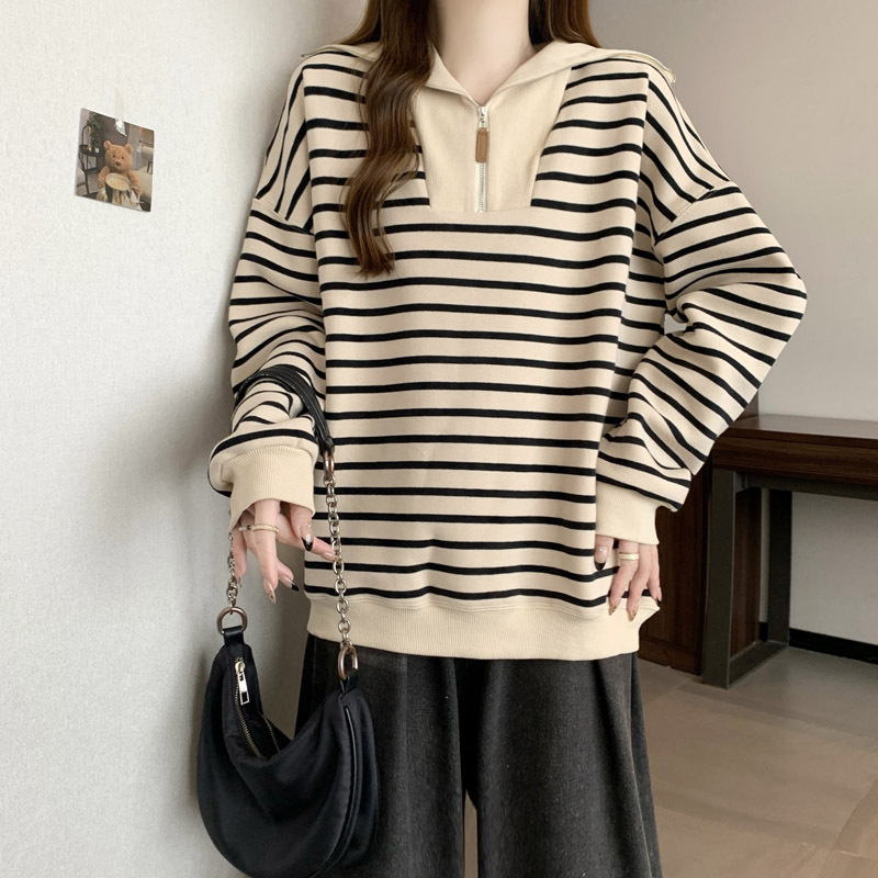 Picture of 2024 Spring and Autumn New Navy Collar Casual Sweater Women's Striped Shirt plus size Design Niche Long Sleeve T-Shirt Top