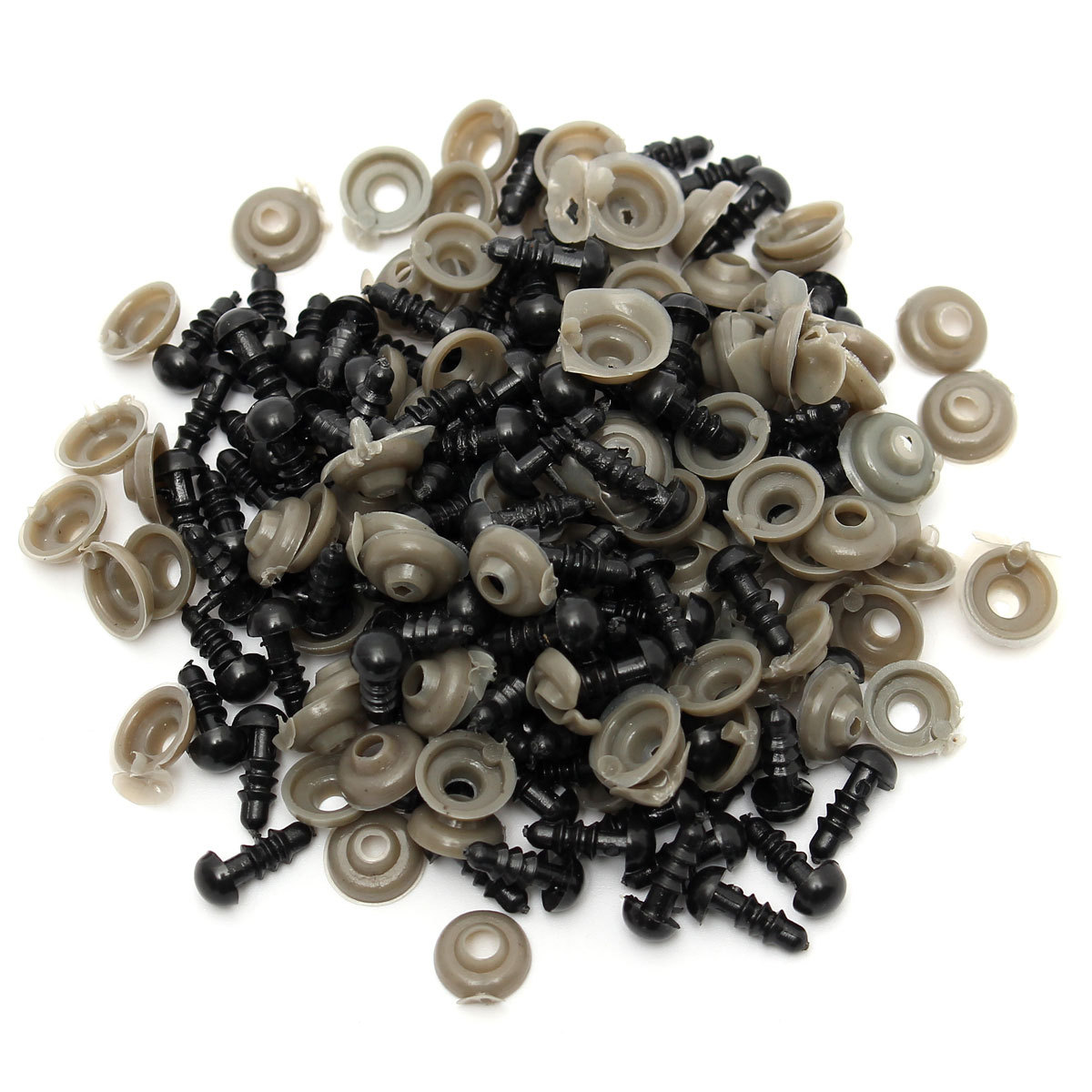 Picture of DIY Doll Eye Accessories Plastic Black Bean Eye Black Screw Eye All Black Eyes a Pack of 100 + 100 Gaskets