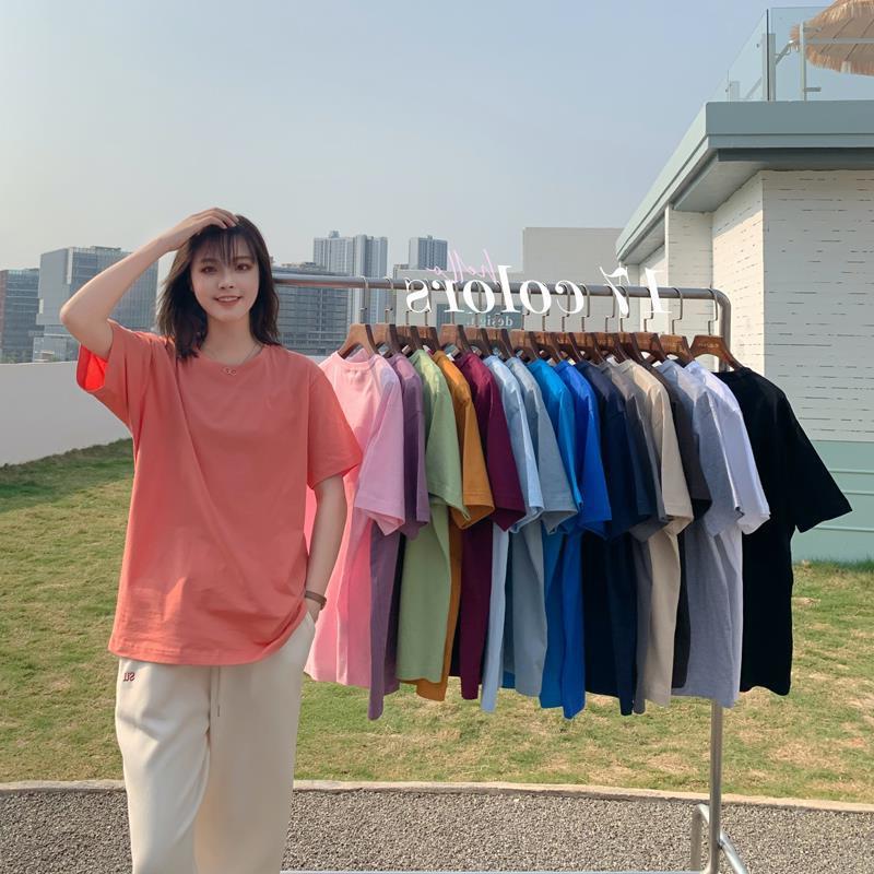 Mid-length Short-sleeved T-shirt Girls New Summer Base Shirt T-shirt Multi-color Loose Solid Color Base Top ins Trendy