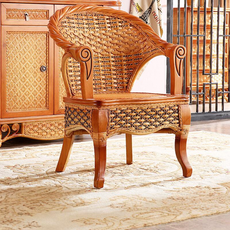 Rattan Chair Three-piece Combination Balcony Table and Chair Rattan Chair Single Real Rattan Chair Backrest Woven Tea Table Hugh s ^