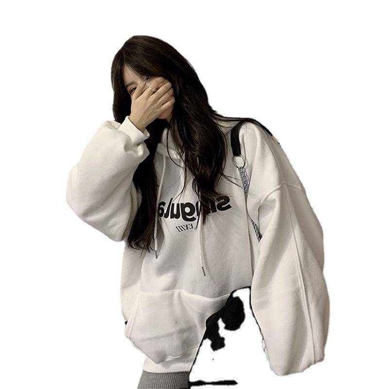 Picture of Autumn and Winter New Hooded Fleece-lined Sweater Women's Korean-style Academy-style Coat ins Printed Letter Large Size Loose Coat