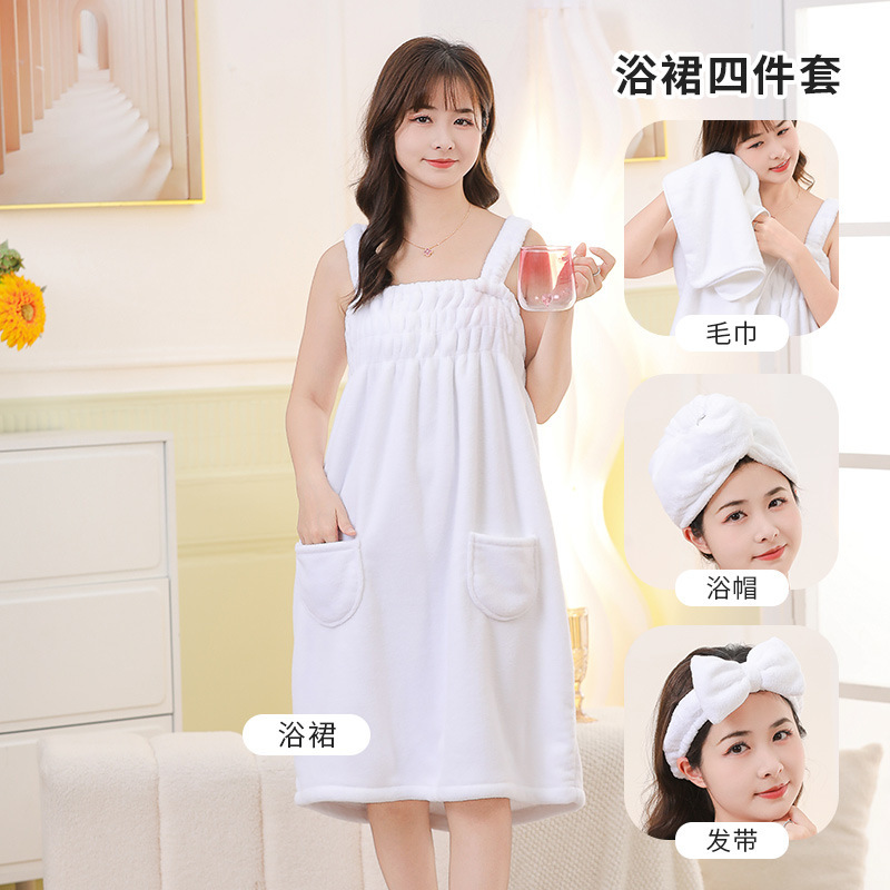 Picture of Coral Velvet Bath Skirt for Women, Absorbent, Soft, Wearable Bath Towel, Bath Sling, Enlarged Vest, Adult Student Home Thickeneding