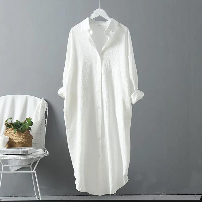 Cotton and Linen Sunscreen White Shirt Women's Outer Wear Spring and Summer 2023 New All-match Loose Casual Top Mid-length Shirt Dress
