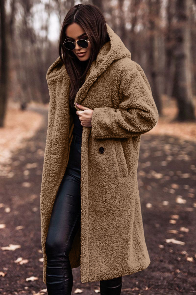 Picture of in stock Amazon wish Cross-border Supply 2024 Fall/Winter Fashion Long Clear Color Long Sleeve Wool Women's Coat