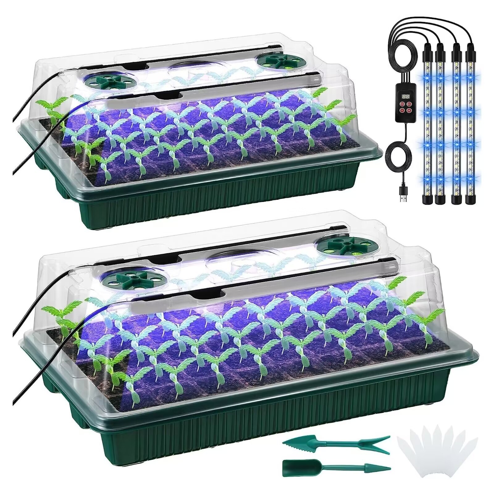 Succulent Leaf Insert Seedling Pot Seedling Lamp Plant Lamp Set Cultivation Sowing Box Seedling Tray 80 Holes Plastic Seedling Box