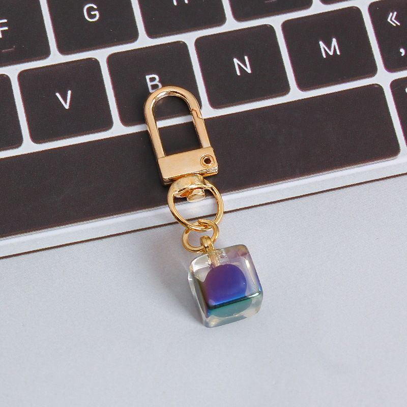 Picture of ins style AB color love beads keychain pendant diamond-shaped cut hanging hole door buckle girl's heart bag bag hanging jewelry