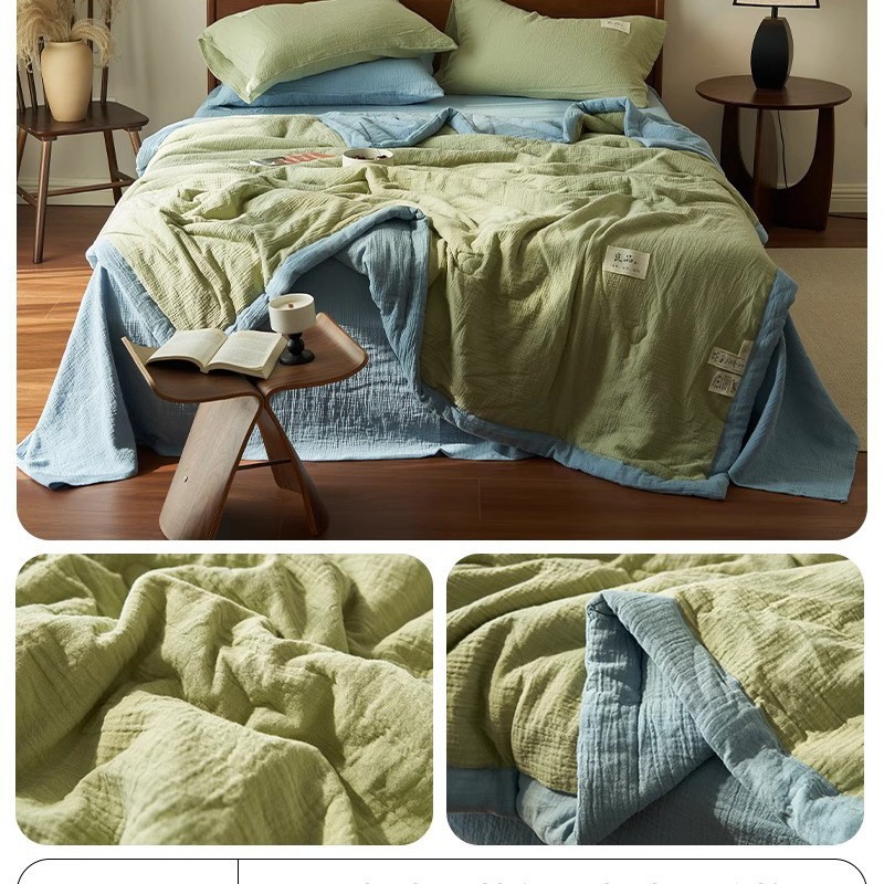 Picture of Cotton double-layer yarn soybean fiber summer quilt cotton summer cool quilt four-piece machine washable air-conditioning quilt factory wholesale