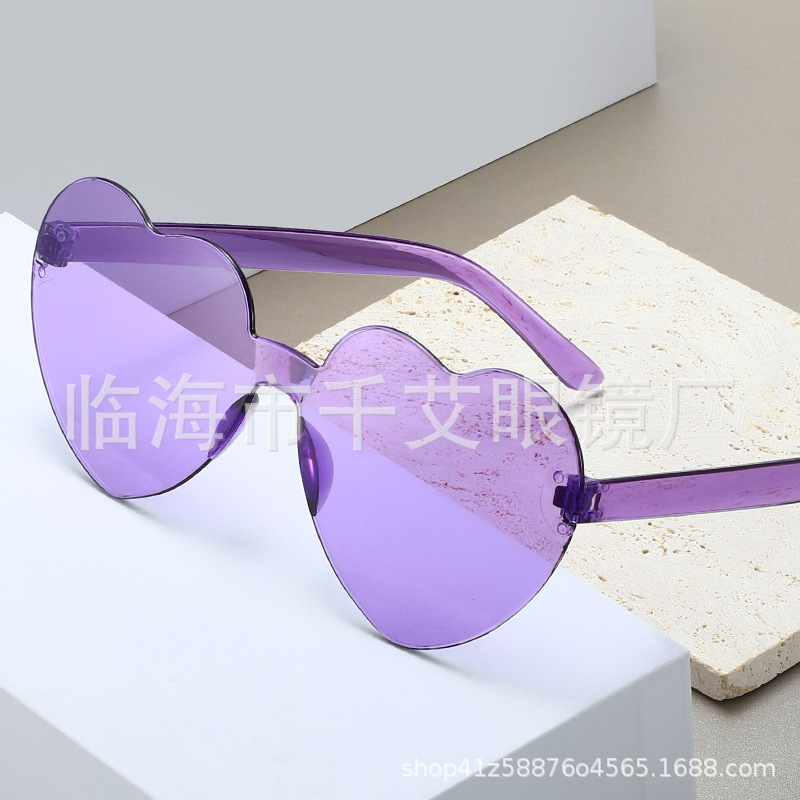 Picture of Heart Sunglasses, Heart Sunglasses, Jelly Color Rimless Heart-Shaped One-Piece Glasses, Dazzling Color Glasses