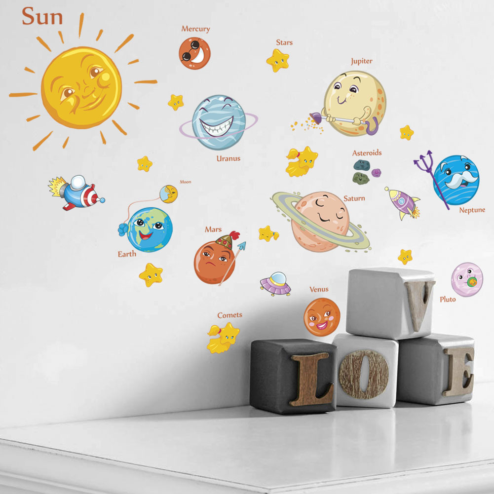 866 cartoon kindergarten wall stickers space planet solar system galaxy children's room bedroom decorative wall stickers