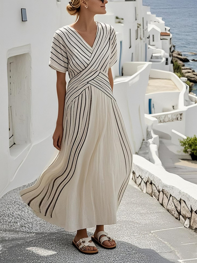 2025 Amazon European and American Independent Station Cross-Border Women's Loose Striped Print Dress