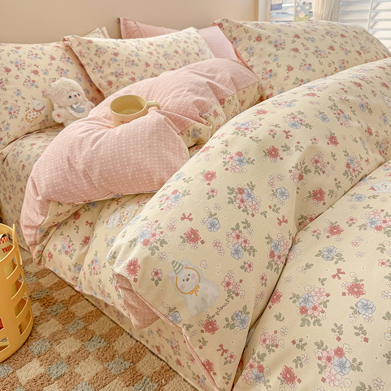 New 100% Cotton Four-piece Set Student Bed Sheet Quilt Cover Dormitory Cotton Three-piece Set Quilt Cover Bed Cover