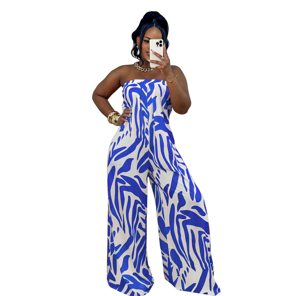 Picture of K10760 factory wholesale Amazon European and American foreign trade women's fashion printing sleeveless wide leg jumpsuit 2024 new