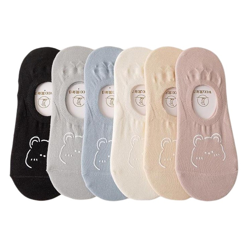 Socks Women's Sweat Absorbing Invisible Socks Shallow Mouth Do Not Fall with Breathable Non-slip Casual Boat Socks Cute Bear Socks