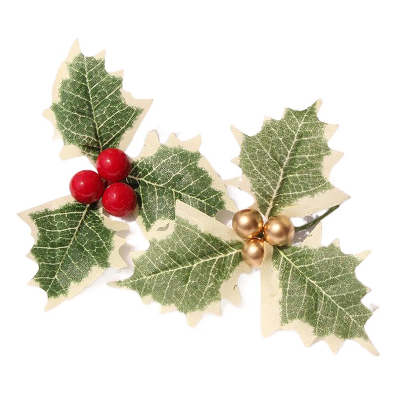 Picture of Jiuhong Christmas Christmas simulation small red fruit plus Christmas green leaves Christmas tree wreath accessories branch plug-in
