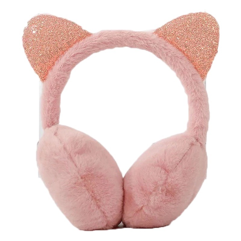 New Warm Earmuffs Sequined Cat Ears Foldable Ear Warmer Rabbit Ears Cute Winter Warm Ear Bags for Women