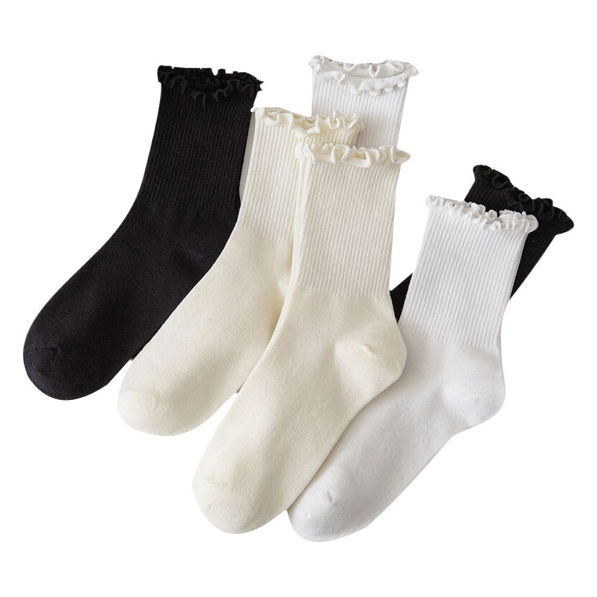 Fungus Edge Socks Women's Milk White Ins Trendy Japanese Style Preppy Style Jk Lace Socks Summer Versatile Mid-Calf Pile Socks