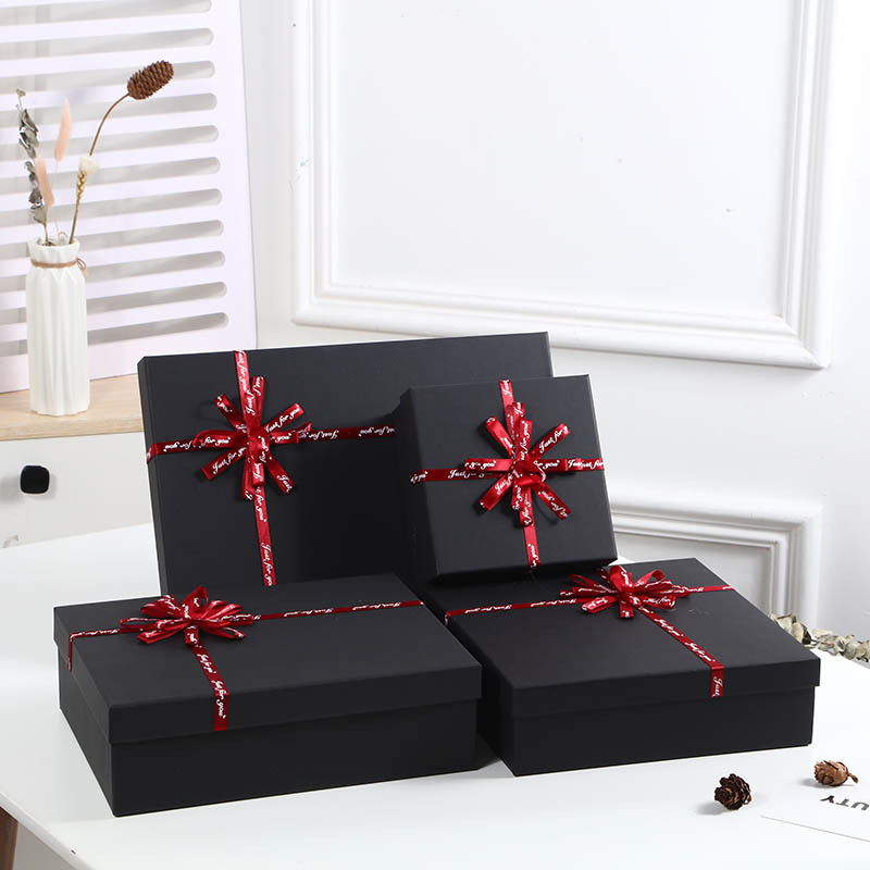 in stock Black Gift Box Bow Gift Box Hand Gift Box Creative Rectangular Shirt Packaging Box Empty Box