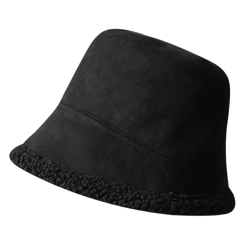 Double-sided Deerskin Fleece Bucket Hat for Girls Autumn and Winter Thickened Lamb Fleece Cold-proof Warm Fisherman Hat All-match Basin Hat