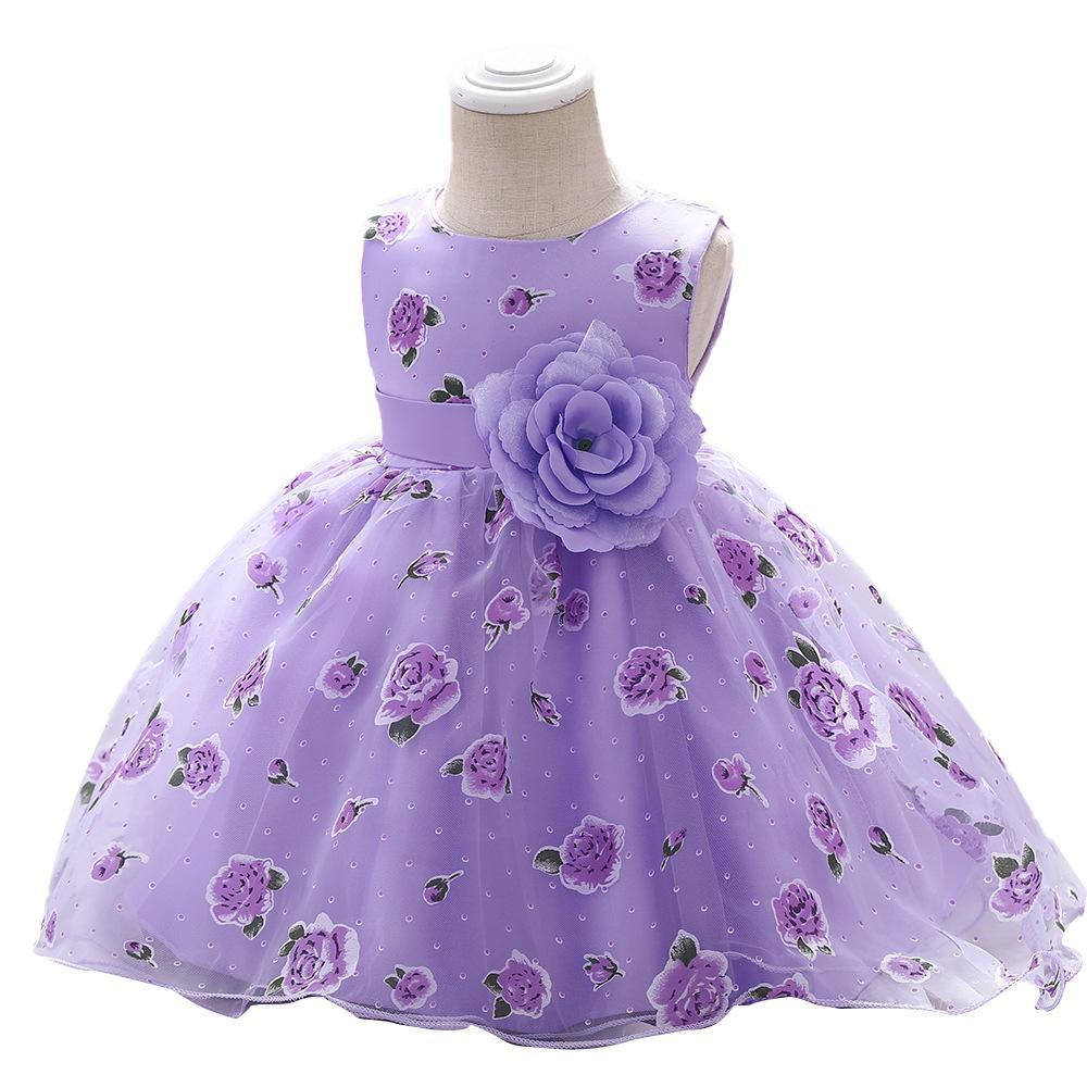 Picture of European and American style printed dress children's flower princess dress flower girl's wedding dress girl's baby one-year-old dress