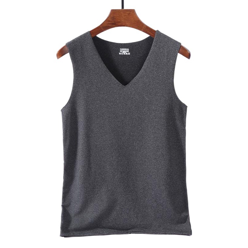 Men's V-Neck Seamless Thermal Vest with Elastic Wide Shoulders, Customizable Length, Fleece-Lined, and Featuring an Ion-Like Seamless Design