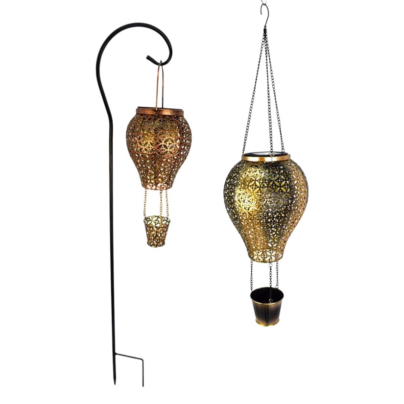 Outdoor New Solar Iron Lantern Hollow Hot Air Balloon Landscape Garden Light Outdoor Garden Decorative Flood Light