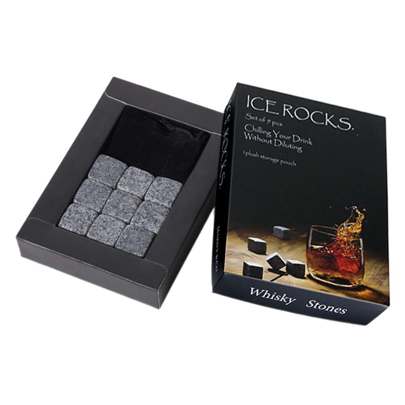 Marble Ice Wine Stone Color Box with Cloth Bag Whiskey Stones Cooling Stones Quick-Freezing Ice Cubes Stone Set Ice Wine Gadget