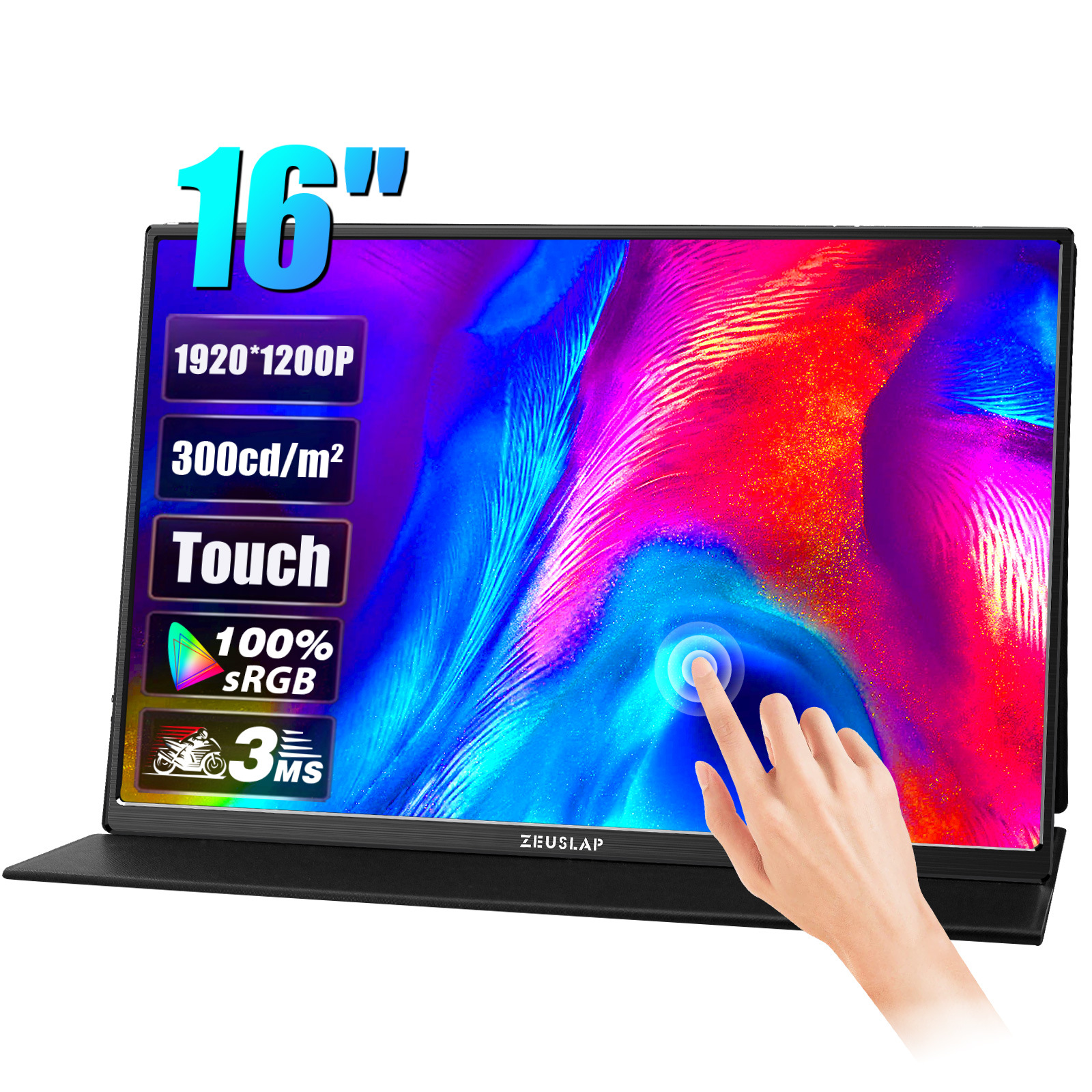 Picture of ZEUSLAP 16 inch 1920x 1200 P60hz with touch function portable display computer display P16T