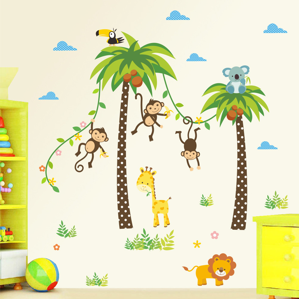 ZY134 new cute coconut tree monkey children's room wall decoration kindergarten environment layout removable stickers